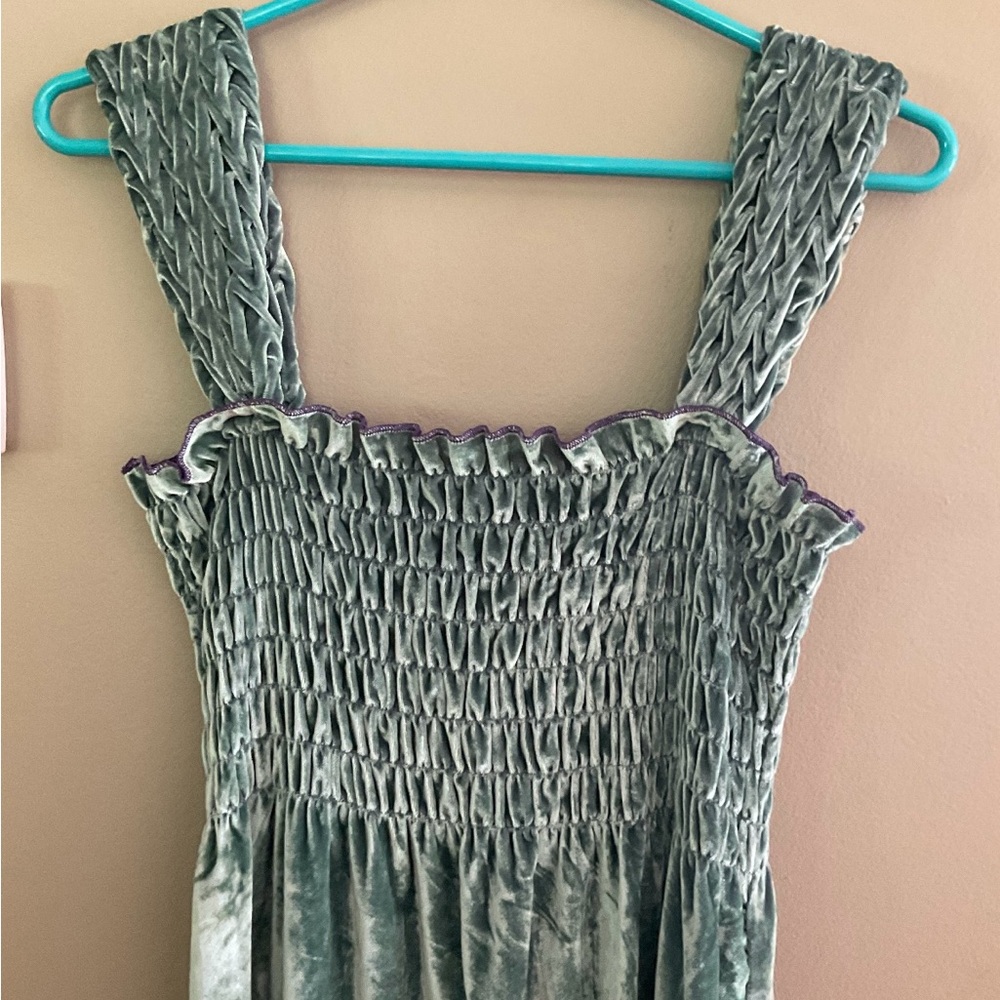 NWT Free People Velvet Sapphire/Green Midi Dress Ruched Bohemian Romantic